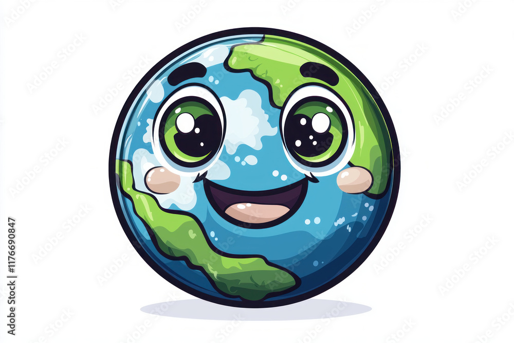 Cute cartoon Earth character with smiling face and vibrant colors Cute cartoon Earth character with smiling face and vibrant colors