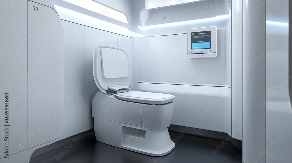 Modern white toilet, minimalist bathroom, futuristic design. Modern white toilet, minimalist bathroom, futuristic design.