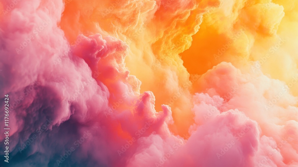 Fototapeta premium Colorful abstract clouds in vibrant hues of orange, pink, and purple, creating a dreamy atmosphere.