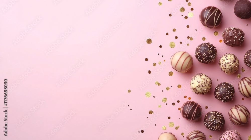 Elegant Valentine's Banner with Truffles and Text Space Elegant Valentine's Banner with Truffles and Text Space