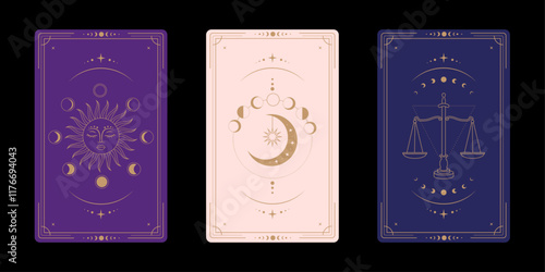 Tarot card illustration flat design background