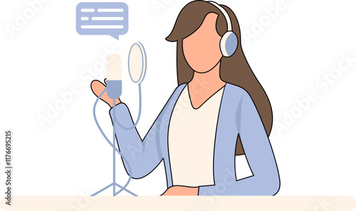 Woman Recording Podcast Illustration