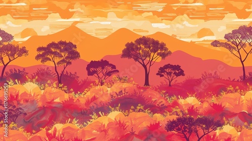 Wallpaper Mural savanna sunset seamless pattern wallpaper Torontodigital.ca