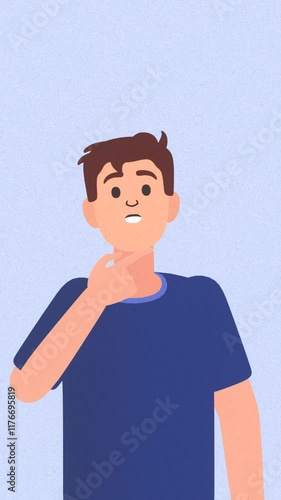 2d animation of young man or student thinking, making decision, contemplating