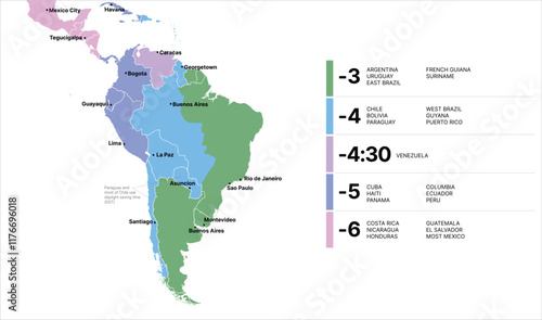 Time Zone Map Latin America, Timezone Map, South America Cities Timezone, Brazil, Argentia, Colombia, Central America time zone