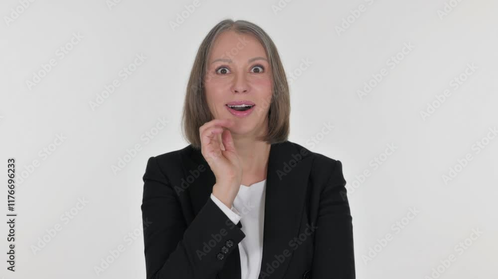 Senior Businesswoman Brainstorming New Idea on White Background Senior Businesswoman Brainstorming New Idea on White Background