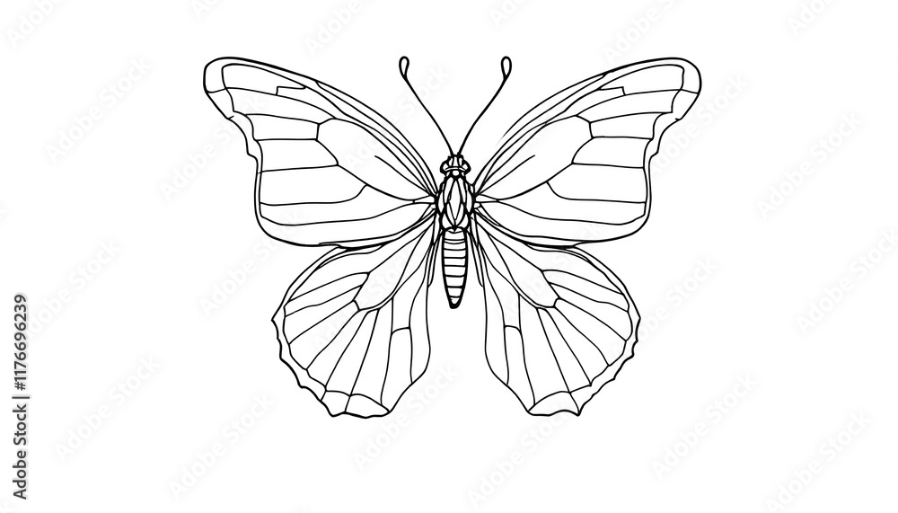 Intricate Line Art of a Butterfly with Detailed Design Elements and Delicate Wings Intricate Line Art of a Butterfly with Detailed Design Elements and Delicate Wings