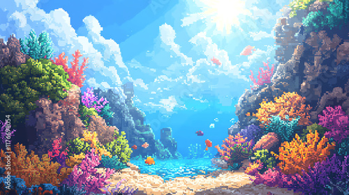 Vibrant underwater coral reef landscape.