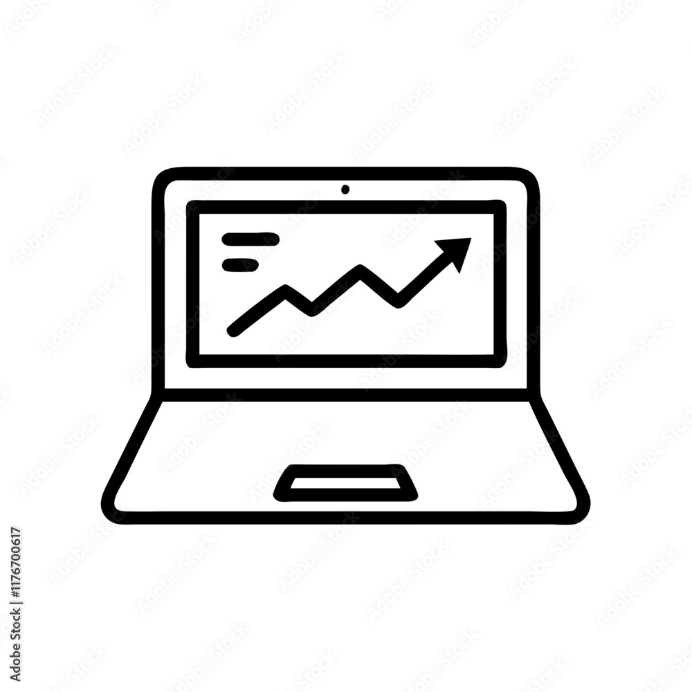 Notebook screen showing a graph with an up arrow symbolizing growth, success and positive trends.Vector isolated icon on transparent background Notebook screen showing a graph with an up arrow symbolizing growth, success and positive trends.Vector isolated icon on transparent background