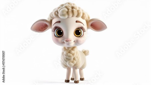 Cute 3D Animated Lamb on White Background: Ideal for Children's Content and Educational Projects photo