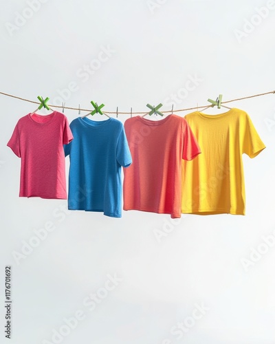 Wallpaper Mural Colorful assortment of T-shirts hanging on a clothesline against a bright background. Torontodigital.ca