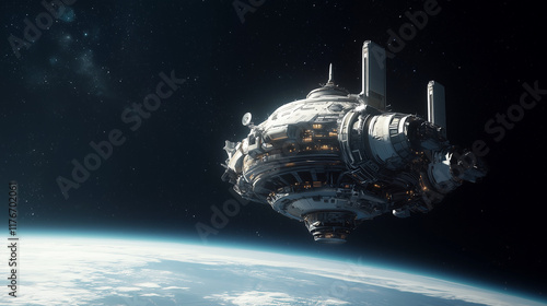 Space Station Orbiting Eart...