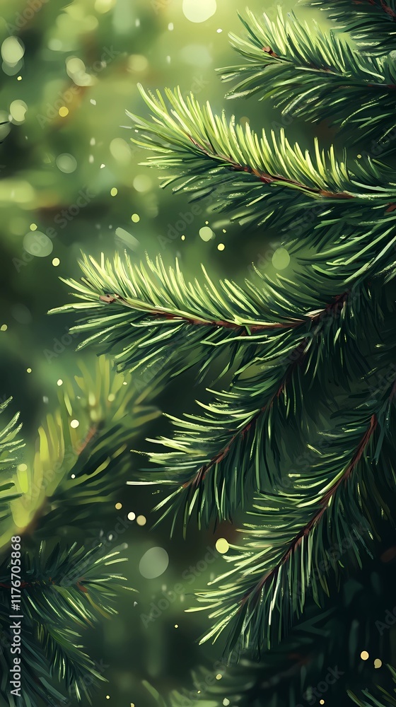 Cozy pine branches with blurred bokeh lights, perfect holiday background. Cozy pine branches with blurred bokeh lights, perfect holiday background.