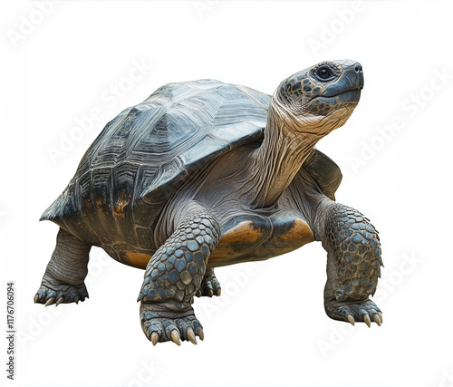Wallpaper Mural Large tortoise walks with a strong stance on a white background, highlighting its textured shell and distinctive features Torontodigital.ca