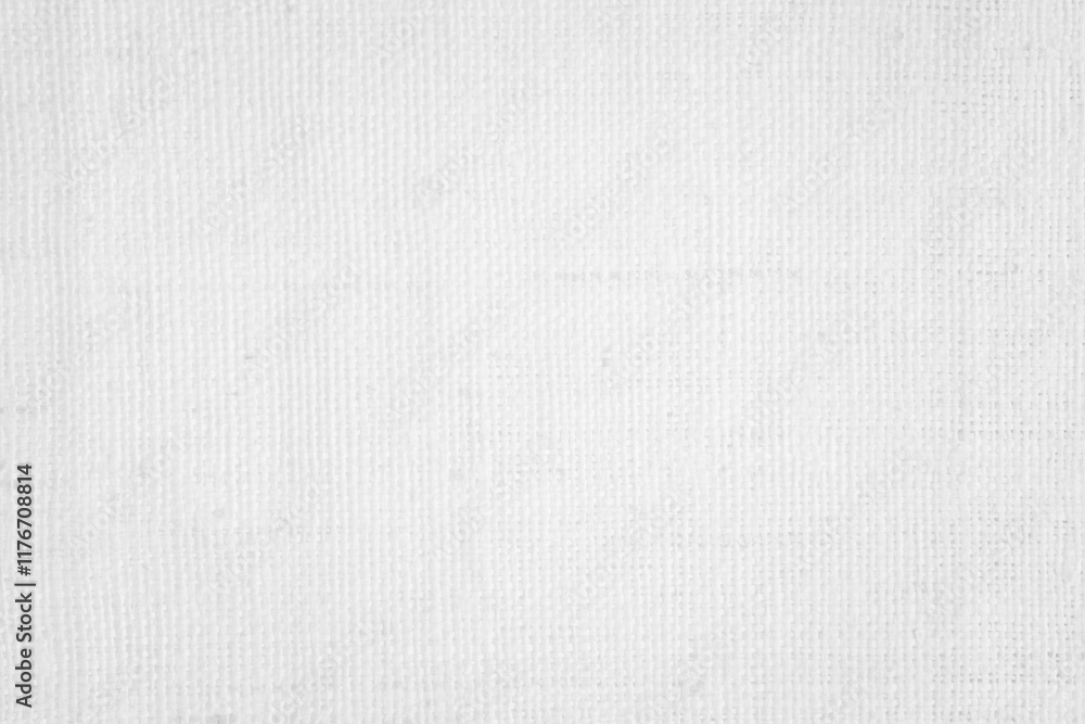 Fototapeta premium White color fabric canvas woven texture background in pattern light blank. Natural gauze linen, carpet wool and cotton cloth textile textured as clean empty for decoration text. Grey sack material.