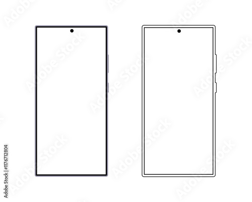 Smartphone mockup  in outline and flat style with an isolated screen, featuring a clean vector design on a white background.