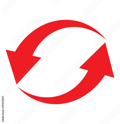 Two arrow spin icon, recycle round, circle refresh or restart. Dual Arrow. Double side arrow icon set. Arrow icon set. A simple rotating arrow icon. Refresh icon set isolated on white background . Red