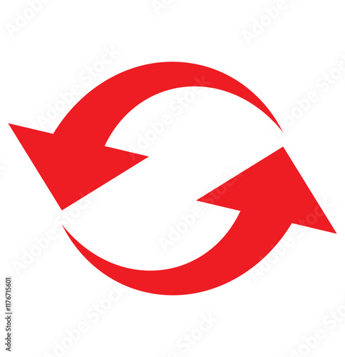 Two arrow spin icon, recycle round, circle refresh or restart. Dual Arrow. Double side arrow icon set. Arrow icon set. A simple rotating arrow icon. Refresh icon set isolated on white background . Red