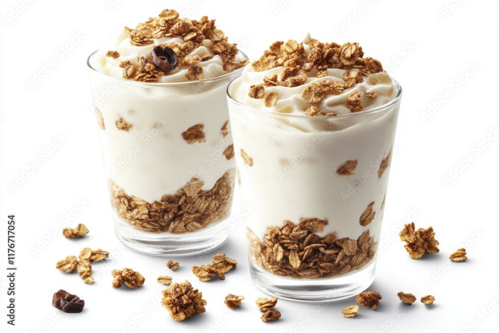 Delicious yogurt parfaits with granola and creamy layers, perfect for a healthy snack. Delicious yogurt parfaits with granola and creamy layers, perfect for a healthy snack.