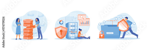 Woman analyzes data on computer, saves and protects files on server.