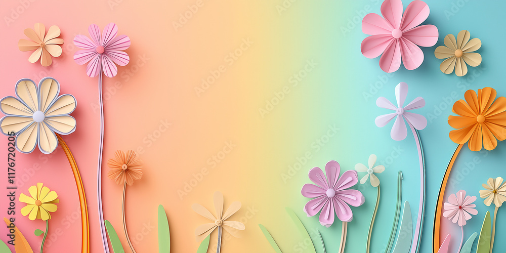 Naklejka premium Blumen aus Papier - Muttertag - Valentinstag Hochzeit und sonstige Feierlichkeiten. Karte Banner mit Platz für Text