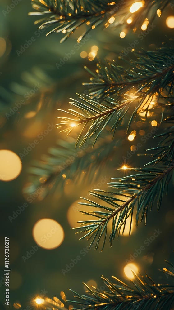 Cozy pine branches with blurred bokeh lights, perfect holiday background. Cozy pine branches with blurred bokeh lights, perfect holiday background.