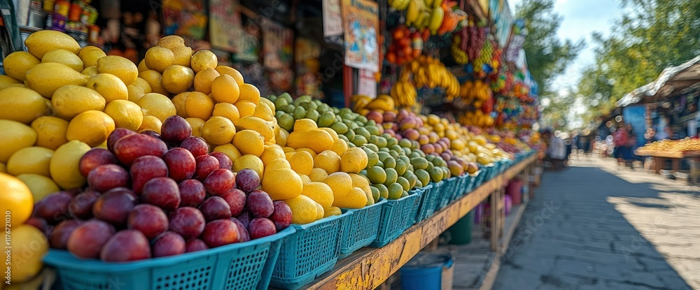 Obraz premium Vibrant Fresh Produce at a Lively Outdoor Market