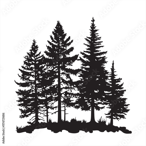 Black Silhouette of a Pine Tree - Vector Illustration