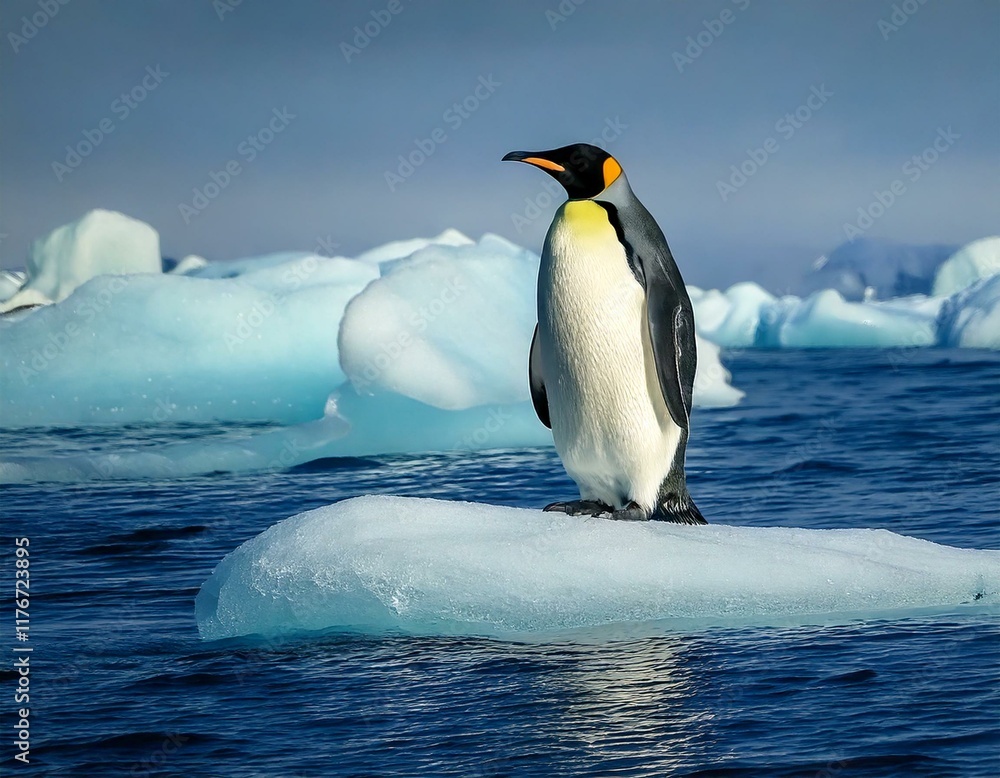 Obraz premium An emperor penguin standing on iceberg