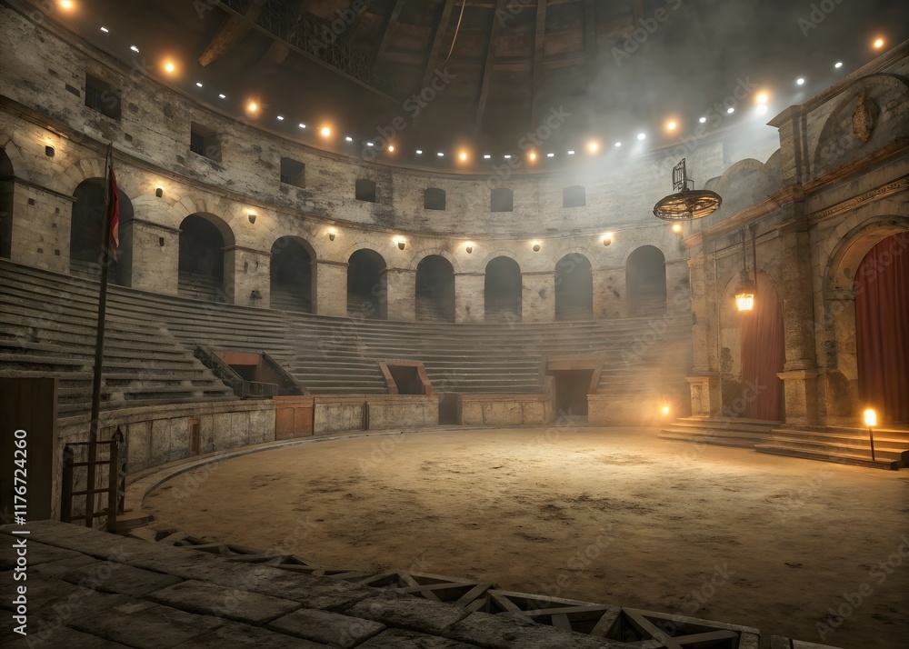 Obraz premium A Large Circular Arena Fighting Background: Epic Combat Stage for Gladiators and Heroes