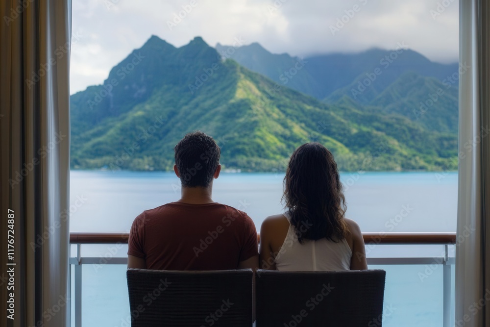 custom made wallpaper toronto digitalCouple enjoying a private balcony view of tropical islands from their cruise suite