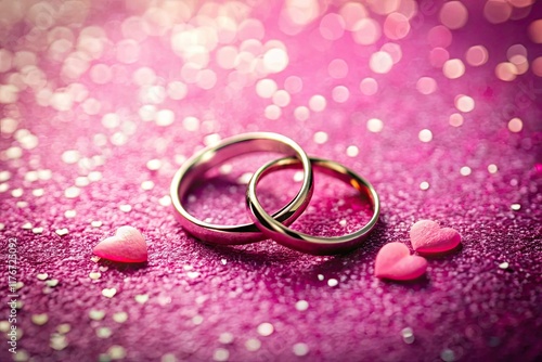 Wallpaper Mural Delicate pink hearts frame minimalist wedding rings, symbolizing abstract love and marriage. Torontodigital.ca