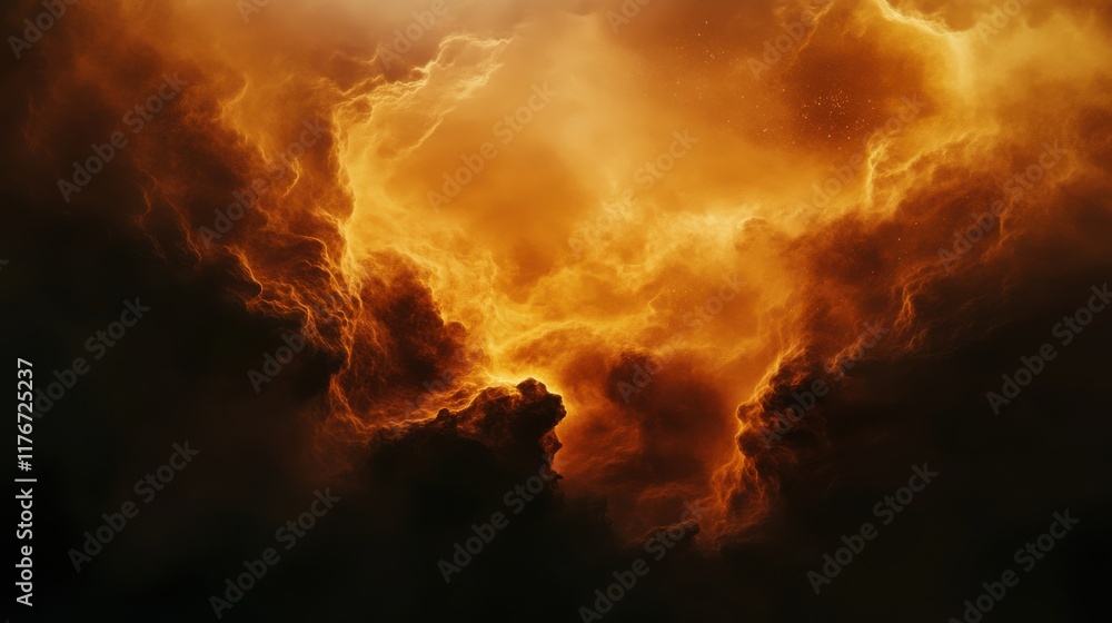 Dramatic golden clouds swirling in a darkened sky create a captivating, atmospheric scene. Dramatic golden clouds swirling in a darkened sky create a captivating, atmospheric scene.
