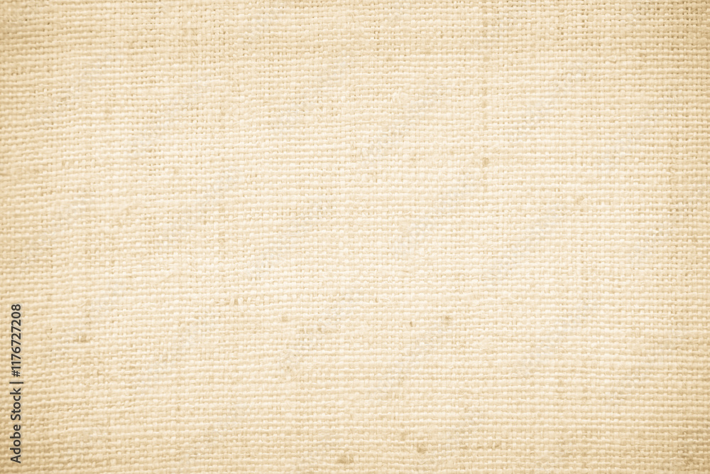 Brown sackcloth woven texture background in natural pattern. Jute hessian burlap, linen background in light beige cream color blank. Weaving canvas fiber line cotton cloth textured as organic.
