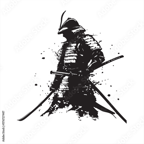 Black and White Samurai Side Profile - Vector Illustration