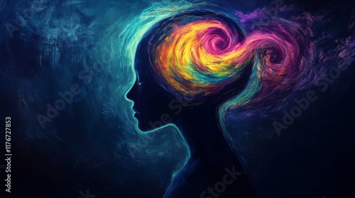 Conceptual Image of Mental Health with Abstract Colorful Mind
