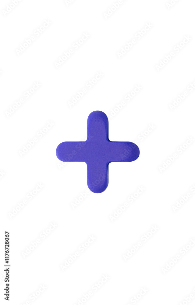 Three-dimensional plus sign. Color clay purple Three-dimensional plus sign. Color clay purple