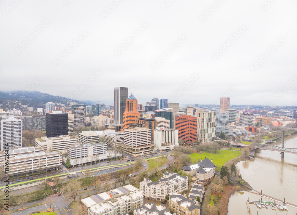 A city view with a river running through it