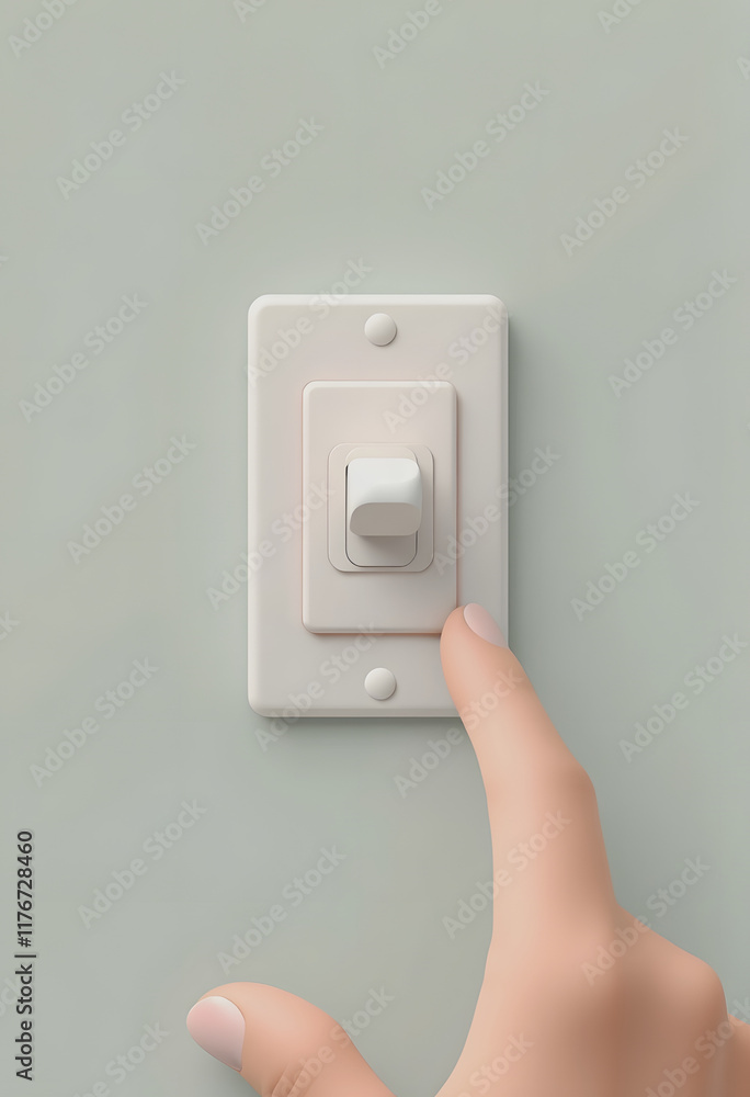 Hand turning off a light switch, energy saving, reducing electricity consumption, conservation Hand turning off a light switch, energy saving, reducing electricity consumption, conservation