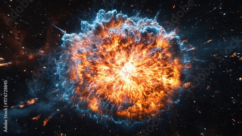 Wallpaper Mural A breathtaking explosion in deep space, showcasing vibrant orange and blue colors amidst a cosmic backdrop. Torontodigital.ca
