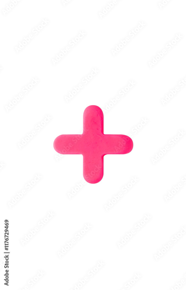 Three-dimensional plus sign. Color clay pink Three-dimensional plus sign. Color clay pink
