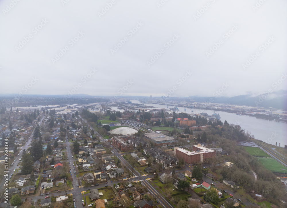 A city view with a river running through it
