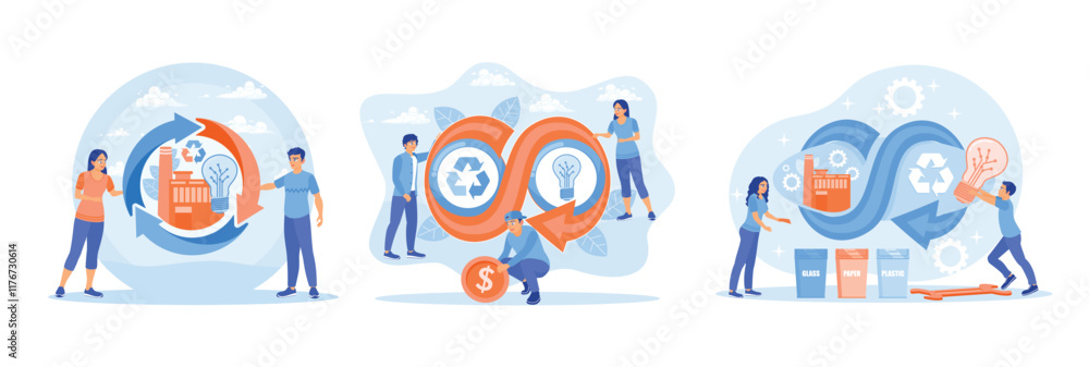 Fototapeta premium Circular economy by recycling waste using electricity from nature.