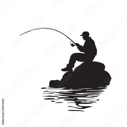 silhouette of a fisherman - vector illustration