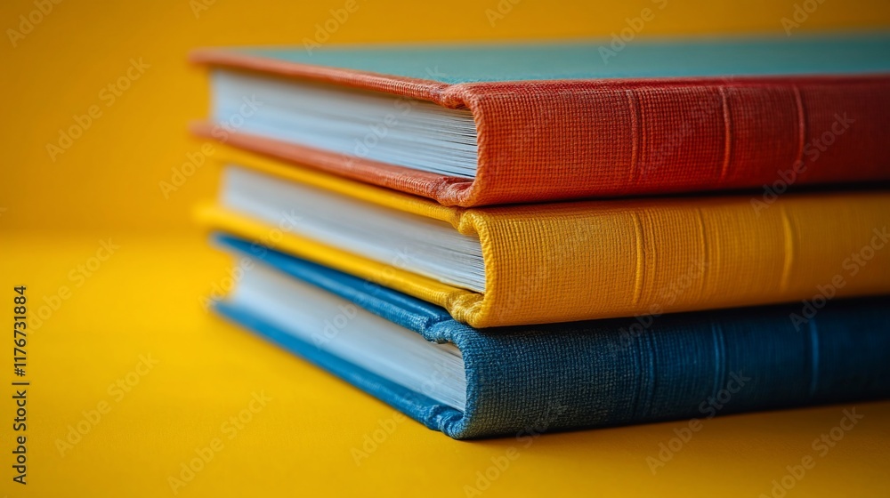 Fototapeta premium Stack of Colorful Books on Yellow Background