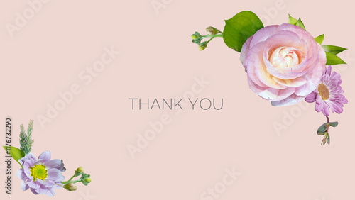 Thank You Cards, Wedding Cards, and Valentine's Day Greetings with Bouquets of Ranunculus and Roses photo