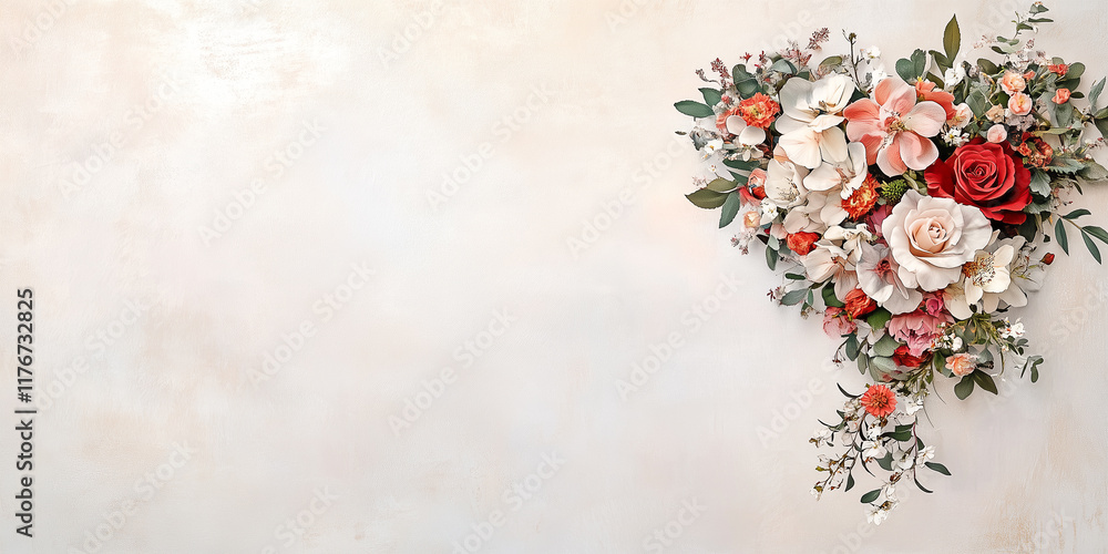 Obraz premium Blumenherz - Muttertag - Valentinstag Hochzeit und sonstige Feierlichkeiten. Karte Banner mit Platz für Text