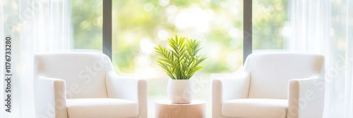 Cozy retreat for healing and dialogue in a peaceful therapist office with green views