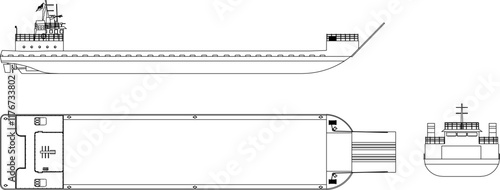 Illustrator sketch of dredging and barges ship technology design for construction work on the high seas.eps