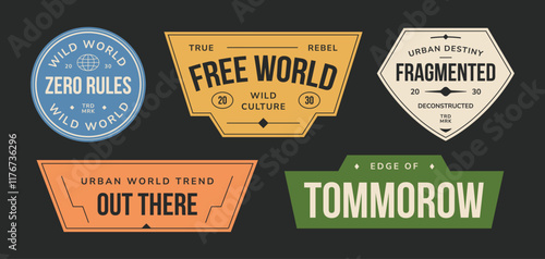 Streetwear badges, logos, patch collection. Design vintage typography quotes slogan templates.